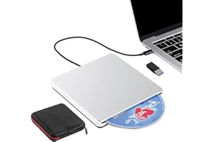 GRTLPOK External CD DVD Drive, USB C USB 3.0 Slim CD/DVD +/-RW Drive Reader Slot in CD ROM Burner Writer, External Disc Drives DVD Player for Laptop PC MacBook Windows 11 10 Mac OS with Carrying Case