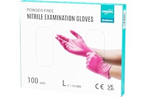EUROPAPA® 100 Guantes De Nitrilo Desechables, Guantes Desechables, Guantes De Examen, Guantes De Nitrilo, Sin LÁTex, Sin LÁTex, No EstÉRil, Guantes De Nitrilo (L, Rosa roja)