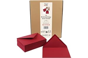 ‎PRESENT FILL PresentFill® 50 x Briefumschläge Bordeaux Rot C6-162 x 114 mm ohne Fenster I 100% Recycling Kraftpapier I 120 g/m² stark I Blauer Engel zertifiziert I Made in Germany