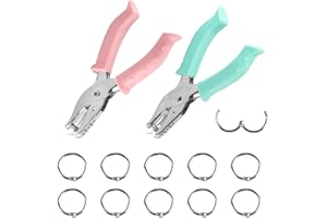 HEXINYIGJLY 2 Stück Lochzange Papier Stanzer, 6mm Locher Einzellochstanze, Lochstanzer Papier, Metall Einzellocher 1 Loch Handstanze für DIY Basteletiketten Fotos Grußkarten Scrapbook, mit 10 Binderinge