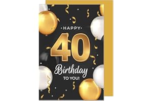 Edition Seidel Kartka z życzeniami premium z okazji 40. urodzin z kopertą. Kartka urodzinowa kartka z życzeniami billet kartka Happy Birthday mężczyzna kobieta balony czarno-złote (GZ351-40 SW024)