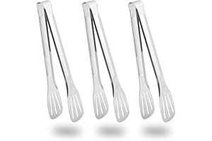 QH-SHOP Pinzas de Cocina de Acero Inoxidable, 3 Piezas Pinzas de Servir Comida para Ensaladas, Barbaco, Freír, Cocinar y Buffet (Plata, 24cm)