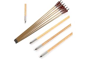 ACCMOS 12 pz Tiro con L'Arco Caccia Freccia di Legno, OD 8mm Lunghezza 82 cm, con Piuma di Tacchino da 4 Pollici Rosso e Nero, Punto Punta Tradizionale Freccia
