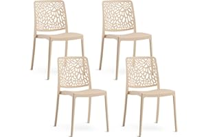 SIEDITI FUORI E DENTRO Sedie impilabili in polipropilene con fibra di vetro per esterno/giardino o interno, idrorepellenti e resistenti, design moderno e floreale - Sole (4, Crema)