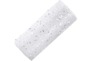 HETING-YQ Rouleau de Tulle Bobine de Tulle à Paillettes Tissu de Tulle avec Paillette pour Mariage, Anniversaire, Tutu, Emballage, Banquet, Artisanat, Polyester（15cm x 25Yards）(Blanc)
