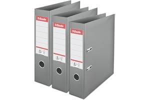 Esselte VIVIDA A4 Lever Arch File, 75 mm Spine, 500 sheets Capacity, PP, Plastic Cover, Files & Folders, Grey, 3 Pack, 624284