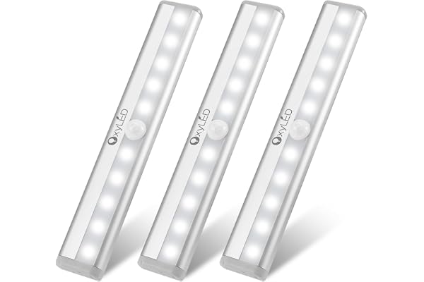 OxyLED Lampe Detecteur de Mouvement Interieur, Lampe A Pile 3PCS 6000K Auto ON/OFF Lampe Led Sans Fil Avec Bande Magnétique Barre Lumiere Escalier Led pour Veilleuse Cuisine Escalier Couloir