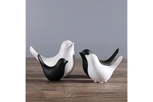 juanxian 4Pcs/Set Black White Ceramic Bird Ornaments Small Animal Statue Modern Desktop Decoration Crafts Cute Sculptures Figurine W4543