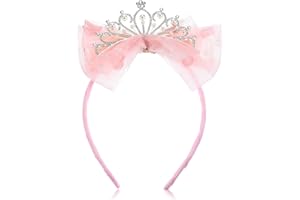 Ymapinc Rosa Prinzessin Krone Mädchen，Süße Fee Diadem mit Tüllschleife Krone Geburtstag Tiara Rosa Kopfschmuck für Kleinkinder