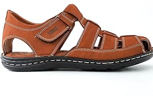 Lusco men`s real leather strap outdoor beach summer closed toe comfort fisherman sandals