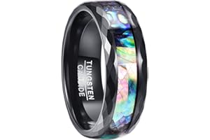 NUNCAD Bague en Tungstène Noir/Argent/Or/Vert avec Coquille d'abalone/Ondulation/émeraude 8mm Alliance Anneau pour Homme Femme