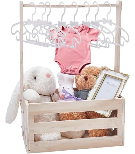 UNICRAFTALE Caisse De Douche En Bois Pour Bébé - Panier De Rangement Avec Poignées Et 8 Cintres, Cadeau Grossesse Idéal Motif Étoile Lune