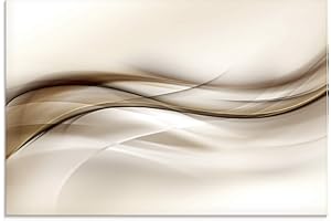 ARTLAND Küchenrückwand Glas mit Motiv Spritzschutz 90x60 cm Design Rückwand Küche Bad Modern Abstrakt Muster Kunst Braun Abstrakte Welle T9LI