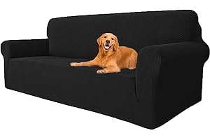 YSTELLAA Housse Canapé Extensible 3 Places, Housse de Canapé avec Accoudoirs, Super élastique Housse Canape pour Chiens et Chats Animaux Antisalissure (Noir, Canapé Largeur 183cm-234cm)