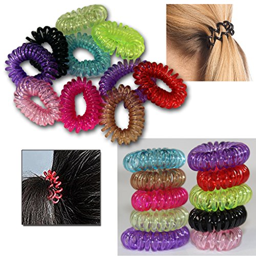 10 GIRLS LADIES SPIRAL PLASTIC HAIR BOBBLES BANDS BABY PONYTAIL ELASTIC STRETCHY