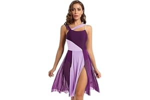 IEFIEL Adultes Robe Danse Moderne Lyrique Femme Justaucorps Danse Contemporaine Robe Danse Latin Jazz Tango Chacha Tunique Danse Patinage Artistique Performance