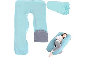 TOATELU Funda de almohada de embarazo, en forma de U, cojín corporal extraíble, funda de repuesto para adultos, almohada de lactancia, lavable a máquina, 140 x 80 cm (azul claro + gris)