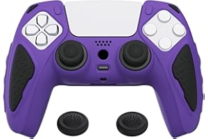 playvital Knight Edition Purple & Black Two Tone Anti-Slip Silicone Cover Skin for ps5 Controller, Soft Rubber Case for ps5 Wireless Controller with Thumb Grip Caps