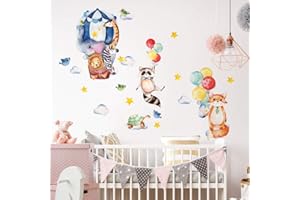 kina - Adesivo Murale Bambini Decorazione Parete Cameretta R00542 - Eco-Tessuto, Ecologico Anallergico, Riposizionabile, Effetto Carezza, Asilo Nido - Grafica Viaggio Mongolfiera 120x30 cm