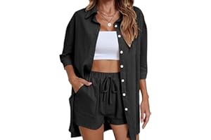 Geagodelia Set di Pantaloncini da Donna 2 Pezzi Camicia a Manica Lunga + Pantaloncini Tuta Completa Elegante per Autunno Primavera Regalo