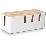 Cable Management Box by Baskiss, 30.5x12.5x11.5cm, Wood Lid, Cord Organizer for Desk TV Computer USB Hub System to Cover and 