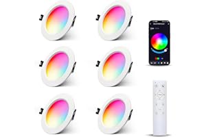 Lam(MS)pen 6 x Foco empotrable LED Bluetooth, regulable 10W RGBW Blanco cálido Blanco frío APP con mando a distancia downlight LED empotrable redondo 230V para salón, dormitorio