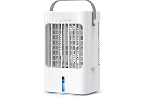 SUPOOBE Klimaanlage Mobil, 4-in-1 Mobiles Klimagerät, Mini Luftkühler mit Wasserkühlung, 900ml Wassertank, 3 Windgeschwindigkeiten & 2 Feuchtigkeits Modi, 90°Oszillation, Timer, Farben Licht