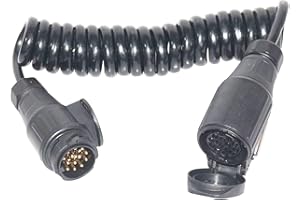‎JVJ JVJ Spiralkabel 13-adriges Adapter 3.0m anhängerkabel 13 polig Anhänger Verlängerungskabel Stecker auf Steckdose 13poliger Verbindung für Bootstrailer PKW-Anhänger Caravan Wohnwagen Fahrradträger
