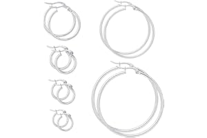 Xelparuc Silver Hoops Earrings for Women, 6 Big Pairs Stainless Steel Hoop Earrings, Thin Hypoallergenic Oversize Earrings Jewelry for Women Girls(Size: 15/20/30/40/50/60mm)
