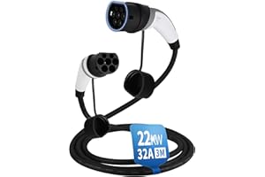 EVIEUN Câble Type 2 de Charge EV Voiture Électrique et Hybrides Rechargeables | Type 2 à Type 2 | 32A 22KW | Triphasé | 3 Mètre | Compatibles avec ID.3 ID.4 Model 3 e-Tron Zoe i3 Leaf e-Golf