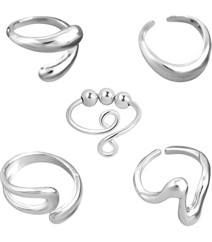 TEAMER Onregelmatige Swirl Doolhof Ring Roestvrij Staal Verstelbare Geometrische Onregelmatige Spiraal Open Vinger Ringen Overdreven Punk Sieraden Voor Vrouwen Meisjes (Stijl 1 - Goud, Verstelbaar