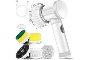 GNCHOME Cepillo de Limpieza eléctrico - fregador Giratorio eléctrico con 5 Cabezales de Cepillo - Kit de Limpieza automático para bañera de baño, Cocina, azulejo, Ventana, bañera, Plato, Fregadero