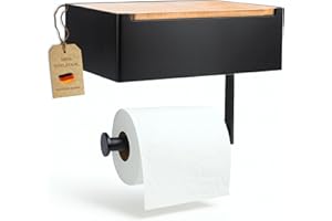 ‎PANDONIX Pandonix® Toilettenpapierhalter mit Feuchttücherbox - Edelstahl & Bambus - Toilettenpapierhalter ohne Bohren - [Schwarz] - klopapierhalter mit feuchttücherbox