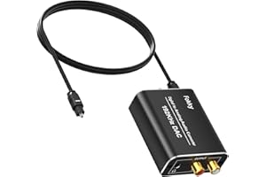 DAC Audio Avec Cable Audio Optique，Fokky 192kHz Convertisseur Numérique Analogique, Optique Toslink vers RCA Adaptateur Audio, pour PS3,PS4, Xbox,HDTV,Blu-ray