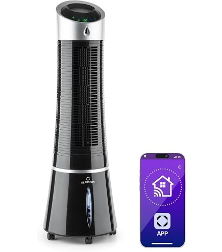 Klarstein Rafraîchisseur d'Air Mobile, Refroidisseur d'Air par Evaporation 4-en-1, Mode Nuit Silencieux, Humidificateur, Ventilateur avec Glacon Efficace, 2,5L, 40W, Débit d'Air de 530m³/h, Noir Klarstein Rafraîchisseur d'Air Mobile, Refroidisseur d'Air par Evaporation 4-en-1, Mode Nuit Silencieux, Humidificateur, Ventilateur avec Glacon Efficace, 2,5L, 40W, Débit d'Air de 530m³/h, Noir