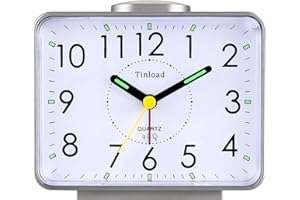 Tinload Analog Seniorenwecker mit Nachtlicht, 4 Zoll großes Zifferblatt, Tischuhr mit Schlummerfunktion, laut, ansteigendem 3-stufigem Glockenton, Batteriebetrieben (Silber)
