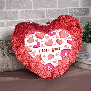 DreamVio Love Heart Shape Valentine's Day Gifts Fur Cushion,Plush Pillow for Gifting on Birthdays,Anniversaries Color - Red (Size- 15x17 inch) Shape 11