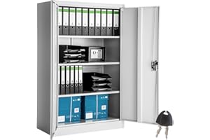 TecTake® Armario Archivador, Cierre De Seguridad, 4 Alturas, Cajones Ajustables, Mueble Oficina, Acero, Puertas Reforzadas, Limpieza Sencilla, Candado De Seguridad - 140x40x90cm Gris