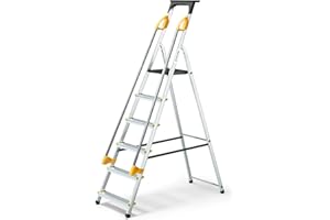 HOSTRÖM Scala DURAMP 6 gradini con corrimano e vaschetta per attrezzi, leggera e pieghevole, altezza piattaforma 119 cm, 5 anni di garanzia, Hostrom