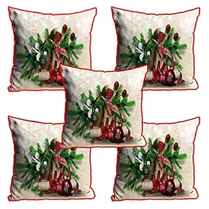 DreamVio Jute Exclusive Merry Christmas Decorative Throw/Pillow Covers, Cushion Covers for Gifting, Living Room, Bed Room, Sofa,Chairs Pack/Set of 5 (Multicolour, Size 16 x 16 Inches)