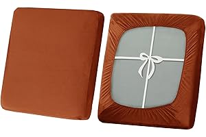 SYLC Stretch Sofa Seat Cushion Covers, Non-slip Sofa Cushion Cover with Ties and Elastic Bands, Velvet Couch Cushion Covers Replacement (Orange,Large 1-Seater)