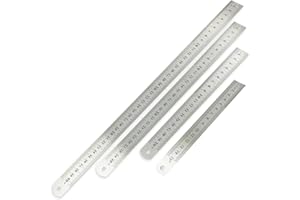 Vueinrg 4 Stück Edelstahl Lineal Metall Lineal Set 15cm 20cm 30cm 40cm Stahlmaßstab Metalllineal mit Doppelseitenskala Kante Messwerkzeug Stahllineal Edelstahllineale für Lehre Büro Zeichnen