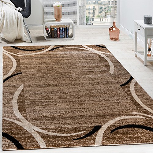 Wohnzimmer Teppich Bordüre Kurzflor Meliert Modern Hochwertig Grau Schwarz Braun, Grösse:240x340 cm
