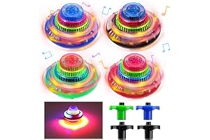 Light Up Spinning Toy, CJBIN 4 Pcs Light Up Spinning Tops, Gyroscope Toy, Flashing Light To-ys with Seven Coloured Lights and Music, Spinning To-ys for Kids Toddlers Autism T-oys Gift, Random Color
