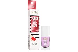 ‎DELIA COSMETICS Delia Cosmetics – Top Coat Do Paznokci – Ekstremalnie Nabłyszczajacy – Szybko Schnący – Nowoczesna Elastyczna Formuła – Wzmacniający – Olej z Jagód Acai – Acetyl Methionine - Mastyks Naturalna Żywica z Drzewa Pistacia Lentiscus - 11 ml
