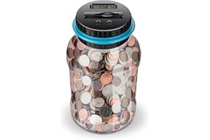 ompvor Digital Coin Counter Machine Coin Piggy Bank Saving Jar, Automatic Counting Coin Bank with LCD Display 1.8 L Large Capacity Money Saving Box Designed for All UK Coins Blue