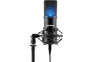 AUNA Pro MIC-900 - Microphone Studio, Micro, Capsule de 16 mm, Caractéristique cardioide, Étoile et charnière 57/8" incluses, Châssis en métal, USB Type B, USB, LED - Noir