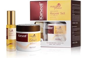 Karseell Maca Essence Repair Set, Collagen Hair Mask & Hair Oil Deep Repair Hårvård för torrt skadat hår Alla hårtyper 500ml + 50ml Foto färg 275 ml (förpackning med 2)