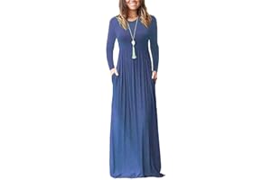 AUSELILY Femmes À Manches Longues Lâche Plaine Plus La Taille Maxi Robes Décontractée Robes Longues avec Poches