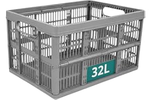 Optimal Products Strong Folding Collapsible Plastic Storage Crates Boxes Stackable Basket 32L (PACK OF 1)
